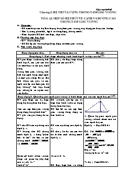 Bài giảng lớp 9 môn học Hình học - Tiết 1 - Bài 1: Một số hệ thức về cạnh và đường cao trong tam giác vuông (Tiếp theo)