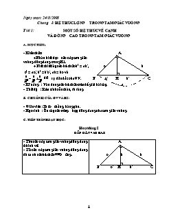 Bài giảng lớp 9 môn học Hình học - Tiết 1: Một số hệ thức về cạnh và đường cao trong tam giác vuông (Tiết 2)