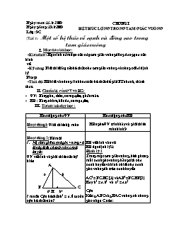 Bài giảng lớp 9 môn học Hình học - Tiết 1: Một số hệ thức về cạnh và đờng cao trong tam giác vuông
