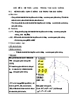 Bài giảng lớp 9 môn Toán học - Tiết 1, 2: Hệ thức giữa cạnh và đường cao trong tam giác vuông