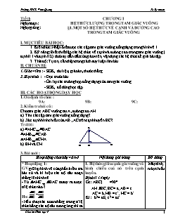 Bài giảng lớp 9 môn Toán học - Tiết 1 - Bài 1: Một số hệ thức về cạnh và đường cao trong tam giác vuông