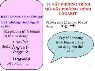 Bài giảng môn Đại số lớp 12 - Bài 6: Bất phương trình mũ- Bất phương trình lôgarit