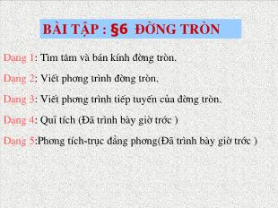 Bài giảng môn Đại số lớp 12 - Bài tập : Bài 6: Đường tròn