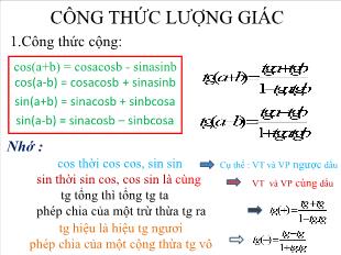 Bài giảng môn Đại số lớp 12 - Công thức lượng giác (tiếp)