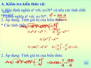 Bài giảng môn Đại số lớp 12 - Tiết 21, 22 - Lũy thừa