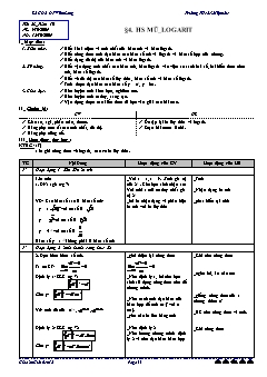 Bài giảng môn Đại số lớp 12 - Tiết 28 - Tuần 10 - Bài 4: Hàm số mũ logarit
