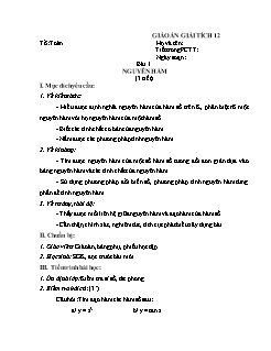 Bài giảng môn Giải tích lớp 12 - Bài 1: Nguyên hàm (3 tiết)