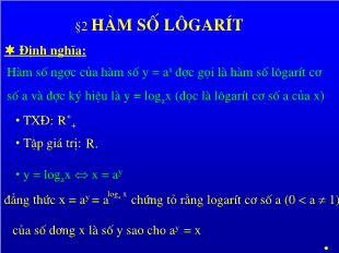 Bài giảng môn Giải tích lớp 12 - Bài 2: Hàm số lôgarít