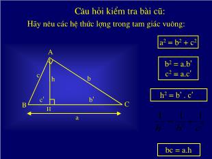 Bài giảng môn Giải tích lớp 12 - Bài 4: Các hệ thức lượng trong tam giác (Tiếp)