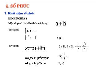 Bài giảng môn Giải tích lớp 12 - Số phức