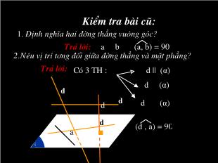 Bài giảng môn Hình học khối 11 bài: Đường thẳng vuông góc với mặt phẳng