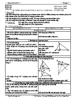 Bài giảng môn Hình học lớp 7 - Tuần 3 - Tiết 67 - Bài 8:  Tính chất ba đường cao của tam giác - Luyện tập
