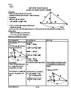 Bài giảng môn Hình học lớp 9 - Tuần 1 - Tiết 1: Một số hệ thức về cạnh và đường cao trong tam giác vuông (Tiếp)