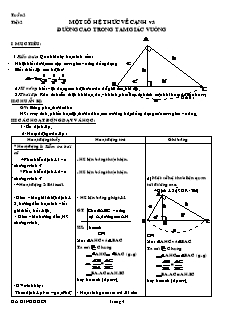 Bài giảng môn Hình học lớp 9 - Tuần 2 - Tiết 2: Một số hệ thức về cạnh và đường cao trong tam giác vuông (Tiếp theo)