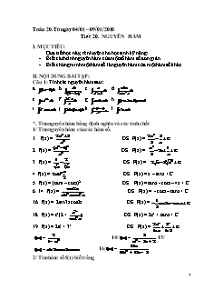 Bài giảng môn Toán lớp 12 - Tiết 20: Nguyên hàm