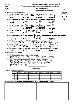 Đề kiểm tra 1 tiết – Hình 10 (chuẩn) chương II, IIII: Hệ thức lượng trong tam giác đường thẳng