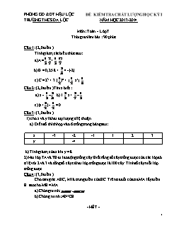 Đề kiểm tra chất lượng học kỳ I năm học 2013-2014 môn: toán - lớp 7 thời gian làm bài : 90 phút