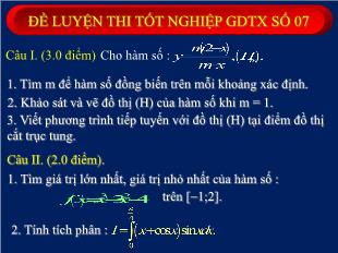 Đề luyện thi tốt nghiệp môn toán đề  số 07