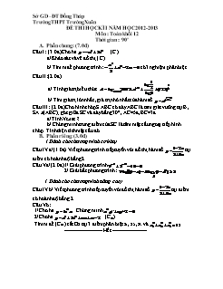 Đề thi học kì I năm học 2012 - 2013 môn: Toán khối 12 - Trường THPT Trường Xuân