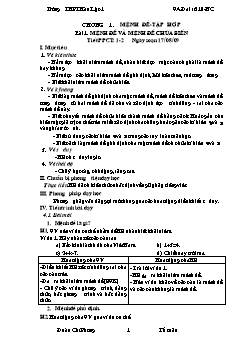 Giáo án Đại số 10 (nâng cao) - Trường THPT Hậu Lộc 1 - Bài 1: Mệnh đề và mệnh đề chứa biến