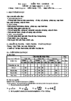 Giáo án Đại số 11 (nâng cao) - Tiết 59: Kiểm tra chương III