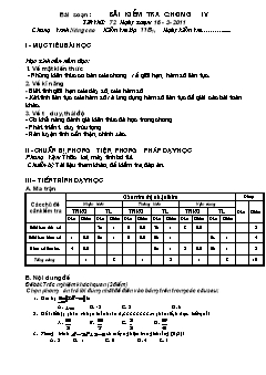 Giáo án Đại số 11 (nâng cao) - Tiết 72: Bài kiểm tra chương IV