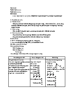 Giáo án Hình học 10 tiết 32, 33: Các hệ thức lượng trong tam giác và giải tam giác