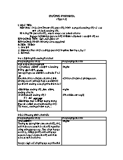 Giáo án Hinh học 10 - Tiết 42: Đường parabol