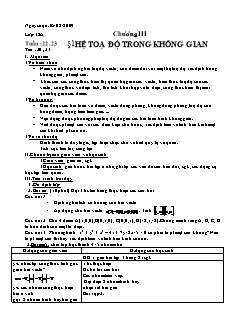 Giáo án môn Hình học 12 (nâng cao) - Tiết 22, 23: Hệ toạ độ trong không gian