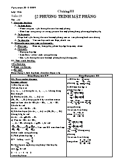 Giáo án môn Hình học 12 (nâng cao) - Tiết 33: Phương trình mặt phẳng