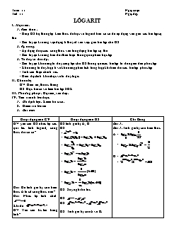 Giáo án môn Toán 12 (theo chủ đề) - Tuần 11 - Lôgarit