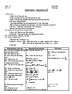 Giáo án môn Toán 12 (theo chủ đề) - Tuần 12 - Phương trình mũ