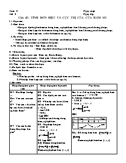 Giáo án môn Toán 12 theo chủ đề - Tuần 2 - Chủ đề: Tính đơn điệu và cực trị của của hàm số