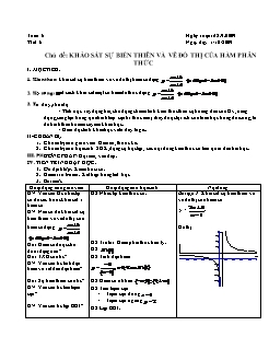 Giáo án môn Toán 12 (theo chủ đề) - Tuần 6 - Chủ đề: Khảo sát sự biến thiên và vẽ đồ thị của hàm phân thức