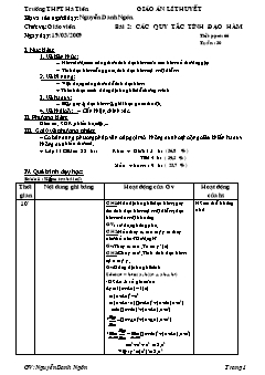 Giáo án môn Toán lớp 12 - Bài 2: Các quy tắc tính đạo hàm