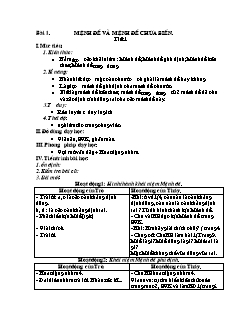 Giáo án Toán 10 - Tiết 1: Mệnh đề và mệnh đề chứa biến