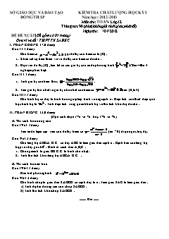 Kiểm tra chất lượng học kỳ I năm học: 2012 - 2013 môn thi: Toán lớp 12 - Đề 26