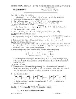 Kỳ thi tuyển sinh đại học, cao đẳng năm 2002 môn Toán - Đề 1