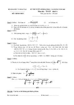 Kỳ thi tuyển sinh đại học, cao đẳng năm 2002 môn Toán - Khối A