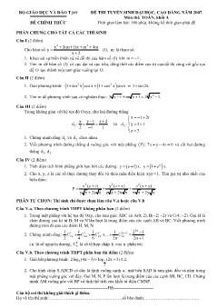 Kỳ thi tuyển sinh đại học, cao đẳng năm 2007 môn Toán - Khối A