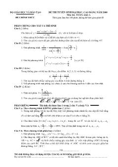 Kỳ thi tuyển sinh đại học, cao đẳng năm 2008 môn Toán - Khối A