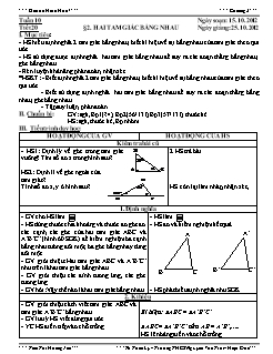 Bài giảng môn Hình học lớp 7 - Tuần 10 - Tiết 20 - Bài 2:  Hai tam giác bằng nhau