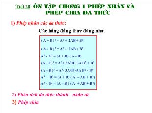 Bài giảng Đại số 8 Tiết 20: Ôn tập chương I phép nhân và phép chia đa thức