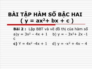 Bài giảng lớp 10 môn Đại số - Bài tập hàm số bậc hai  ( y = ax2+ bx + c ) (tiếp)