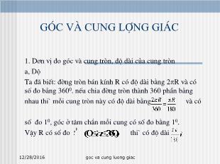 Bài giảng lớp 10 môn Đại số - Góc và cung lượng giác