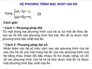 Bài giảng lớp 10 môn Đại số - Hệ phương trình bậc nhất hai ẩn