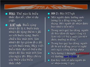 Bài giảng môn Đại số lớp 12 - Tiết 52: Giá trị của một biểu thức đại số