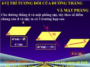 Bài giảng môn Đại số lớp 12 - Vị trí tương đối của đường thẳng và mặt phẳng