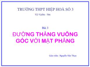 Bài giảng môn Hình khối 11 Bài 3: Đường thẳng vuông góc với mặt phẳng