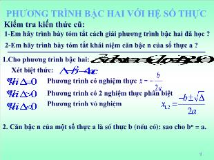 Bài giảng môn Toán học 10 - Phương trình bậc hai với hệ số thực